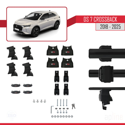 Compatible avec DS 7 Crossback 2018-2025 ACE-4 Barres de Toit Railing Porte-Bagages de Voiture Noir Aluminium 2 Barres