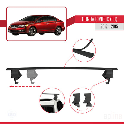 Compatible avec Honda Civic 9 (FB) Berline 2012-2015 ACE-4 Barres de Toit Railing Porte-Bagages de Voiture Noir Aluminium 2 Barres