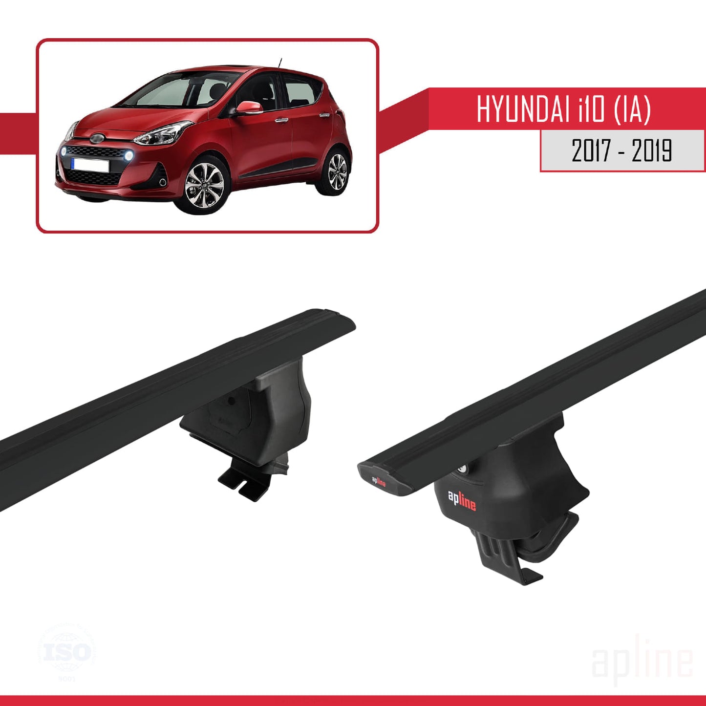 Compatible avec Hyundai i10 II (IA) Post-Facelift 2017-2019 ACE-4 Barres de Toit Railing Porte-Bagages de Voiture Noir Aluminium 2 Barres