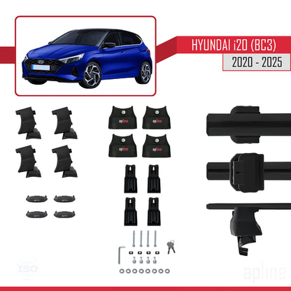 Compatible avec Hyundai i20 III (BC3) 2020-2025 ACE-4 Barres de Toit Railing Porte-Bagages de Voiture Noir Aluminium 2 Barres
