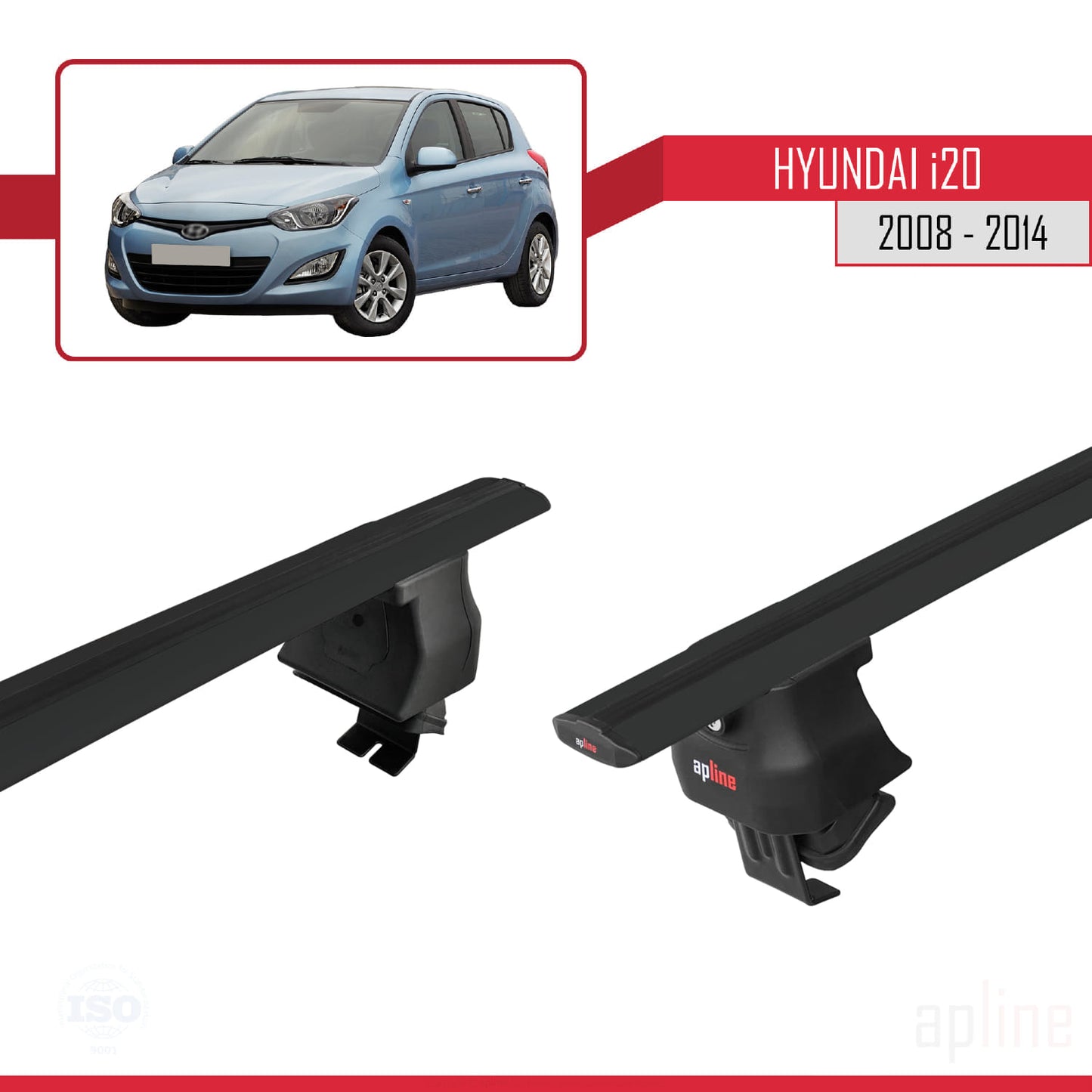Compatible avec Hyundai i20 (PB) 2008-2014 ACE-4 Barres de Toit Railing Porte-Bagages de Voiture Noir Aluminium 2 Barres