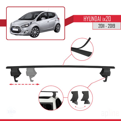 Compatible avec Hyundai ix20 (JC) 2011-2019 ACE-4 Barres de Toit Railing Porte-Bagages de Voiture Noir Aluminium 2 Barres