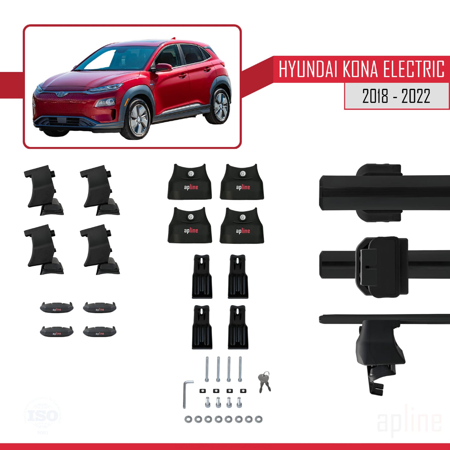 Compatible avec Hyundai Kona Electric 2018-2022 ACE-4 Barres de Toit Railing Porte-Bagages de Voiture Noir Aluminium 2 Barres