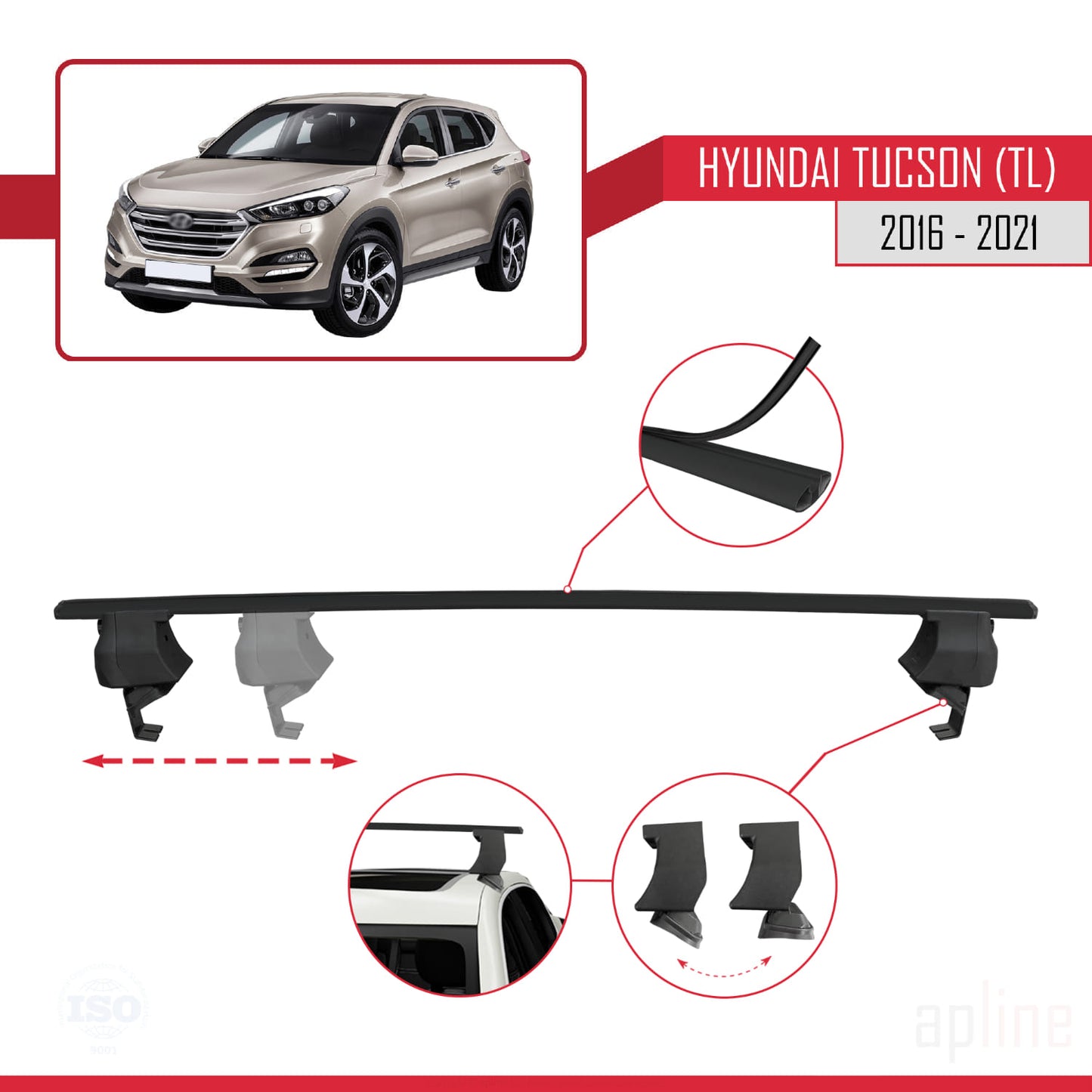Compatibile con Hyundai Tucson 3 (TL) 2016-2021 ACE-4 Barre portatutto per auto, barre portatutto in alluminio nero, 2 barre