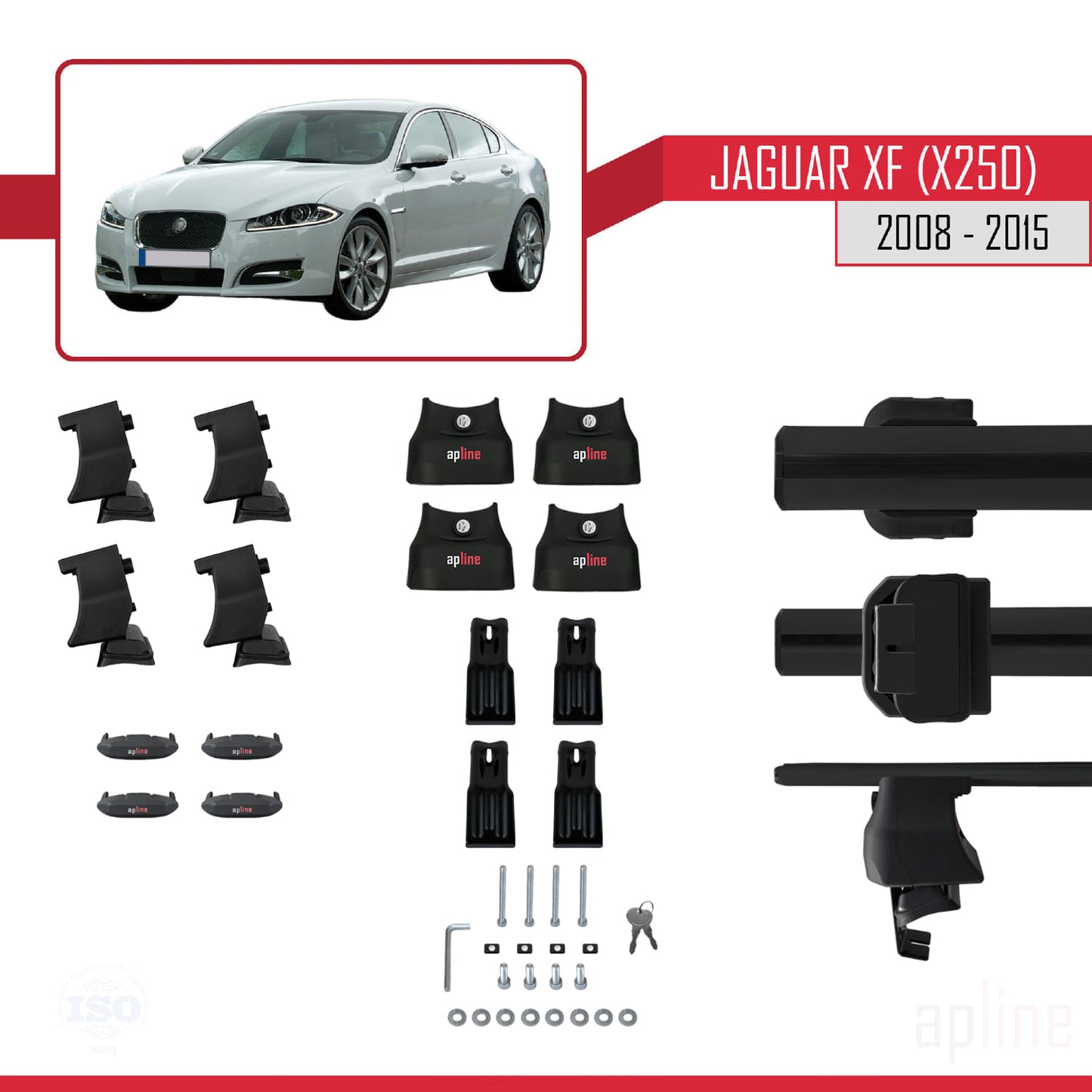 Kompatibel mit Jaguar XF (X250) 2008-2015 ACE-4 Relingträger Dachträger Auto Gepäckträger Schwarz Aluminium 2 Stangen