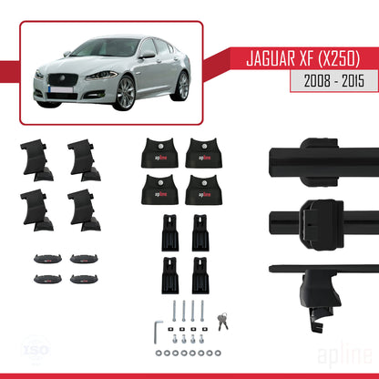 Kompatibel mit Jaguar XF (X250) 2008-2015 ACE-4 Relingträger Dachträger Auto Gepäckträger Schwarz Aluminium 2 Stangen