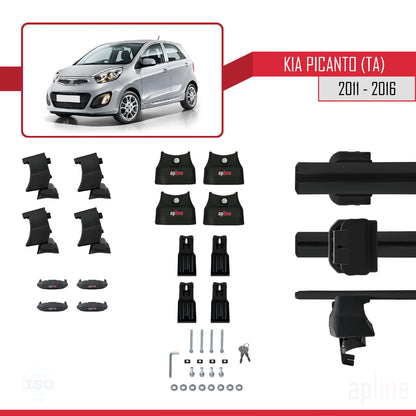Compatible avec Kia Picanto 2 (TA) 2011-2016 ACE-4 Barres de Toit Railing Porte-Bagages de Voiture Noir Aluminium 2 Barres