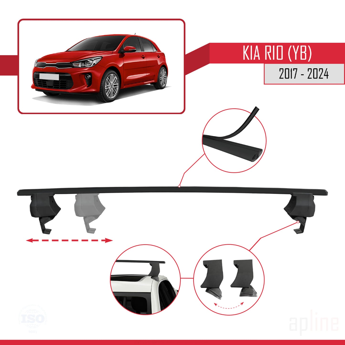 Compatible avec Kia Rio 4 (YB) HB 2017-2023 ACE-4 Barres de Toit Railing Porte-Bagages de Voiture Noir Aluminium 2 Barres