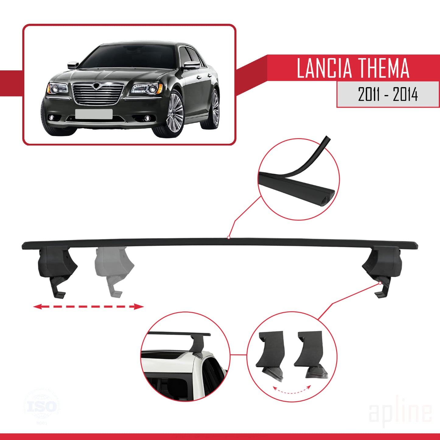Compatible avec Lancia Thema 2 2011-2014 ACE-4 Barres de Toit Railing Porte-Bagages de Voiture Noir Aluminium 2 Barres