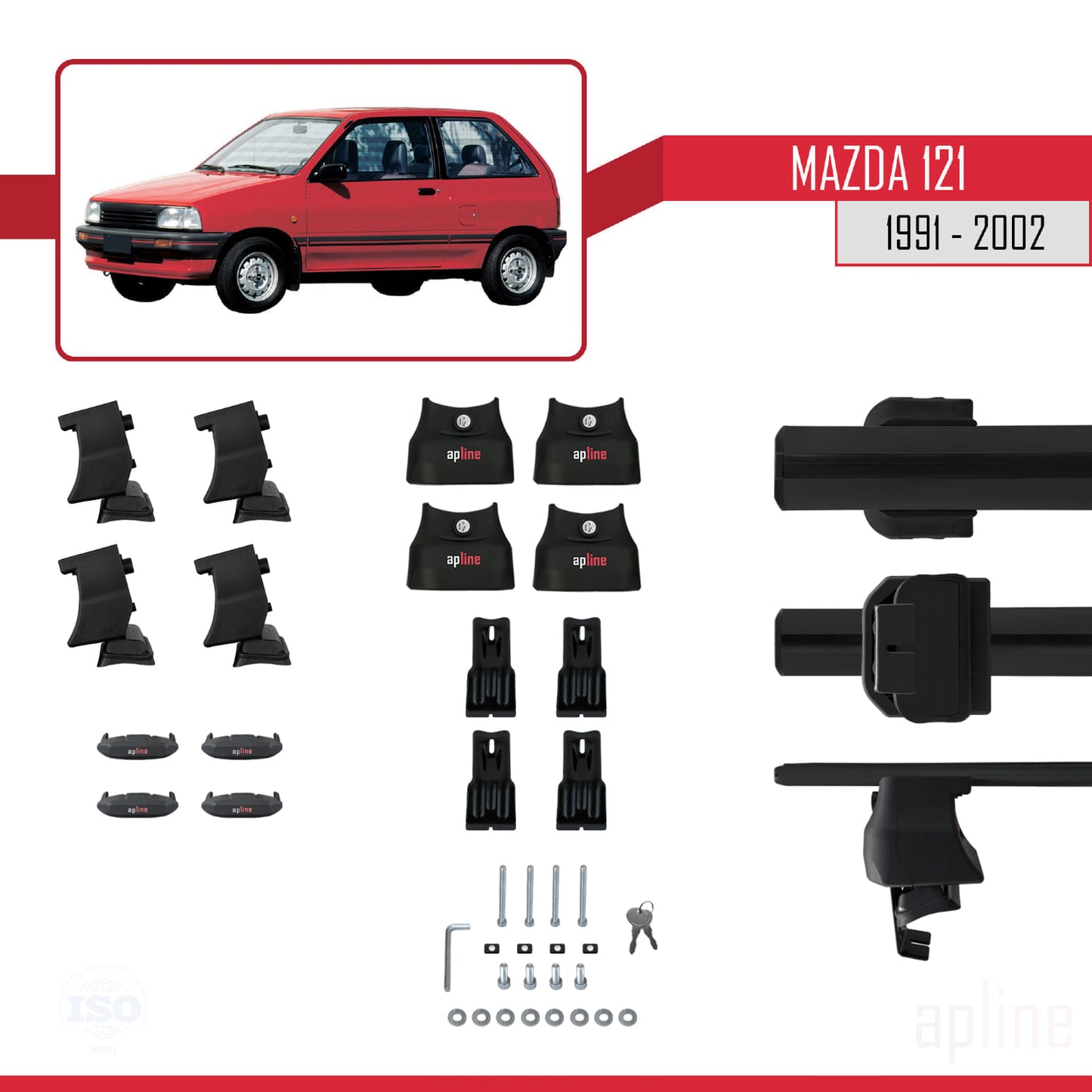 Compatible avec Mazda 121 1991-2002 ACE-4 Barres de Toit Railing Porte-Bagages de Voiture Noir Aluminium 2 Barres