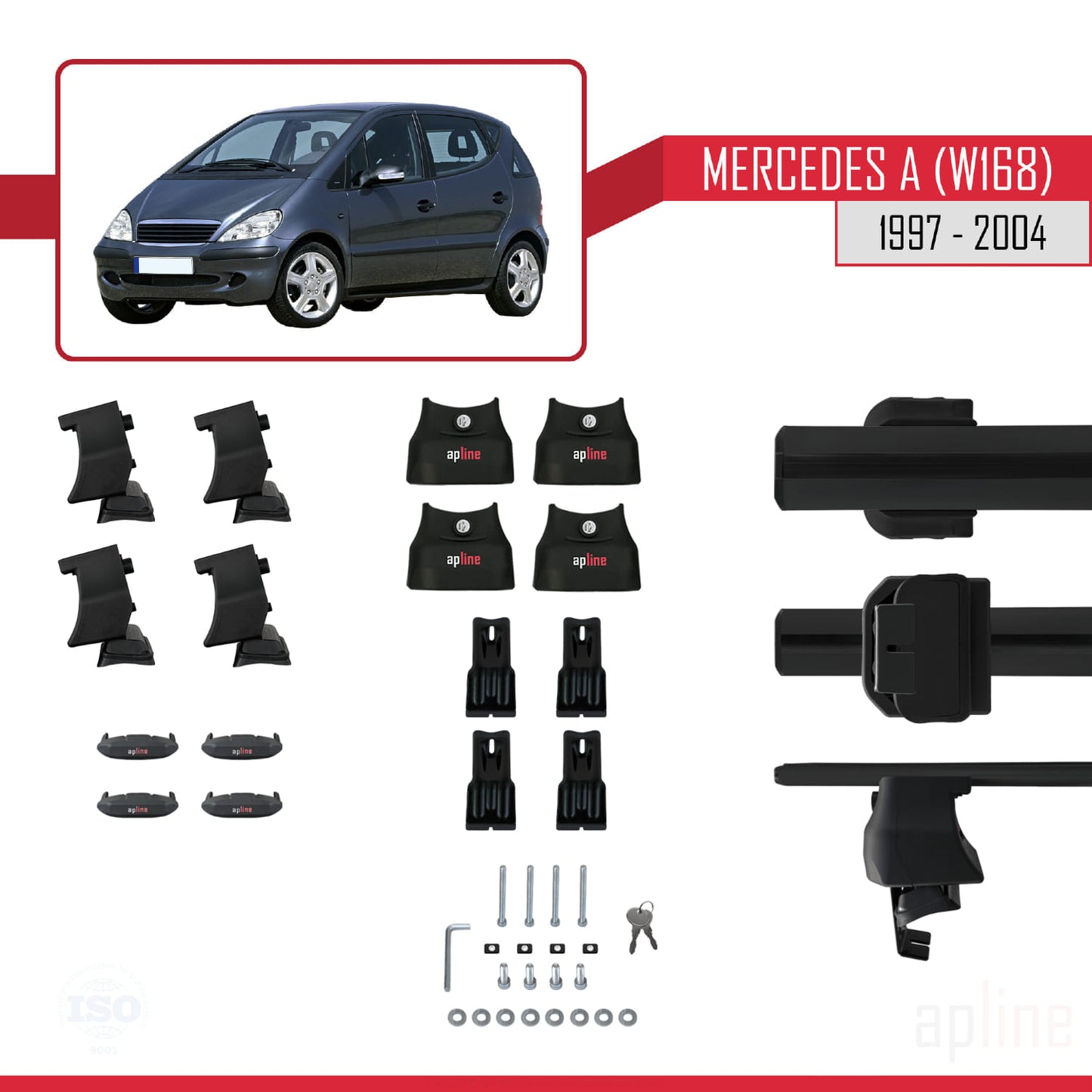 Compatible avec Mercedes Classe A (W168) 1997-2004 ACE-4 Barres de Toit Railing Porte-Bagages de Voiture Noir Aluminium 2 Barres