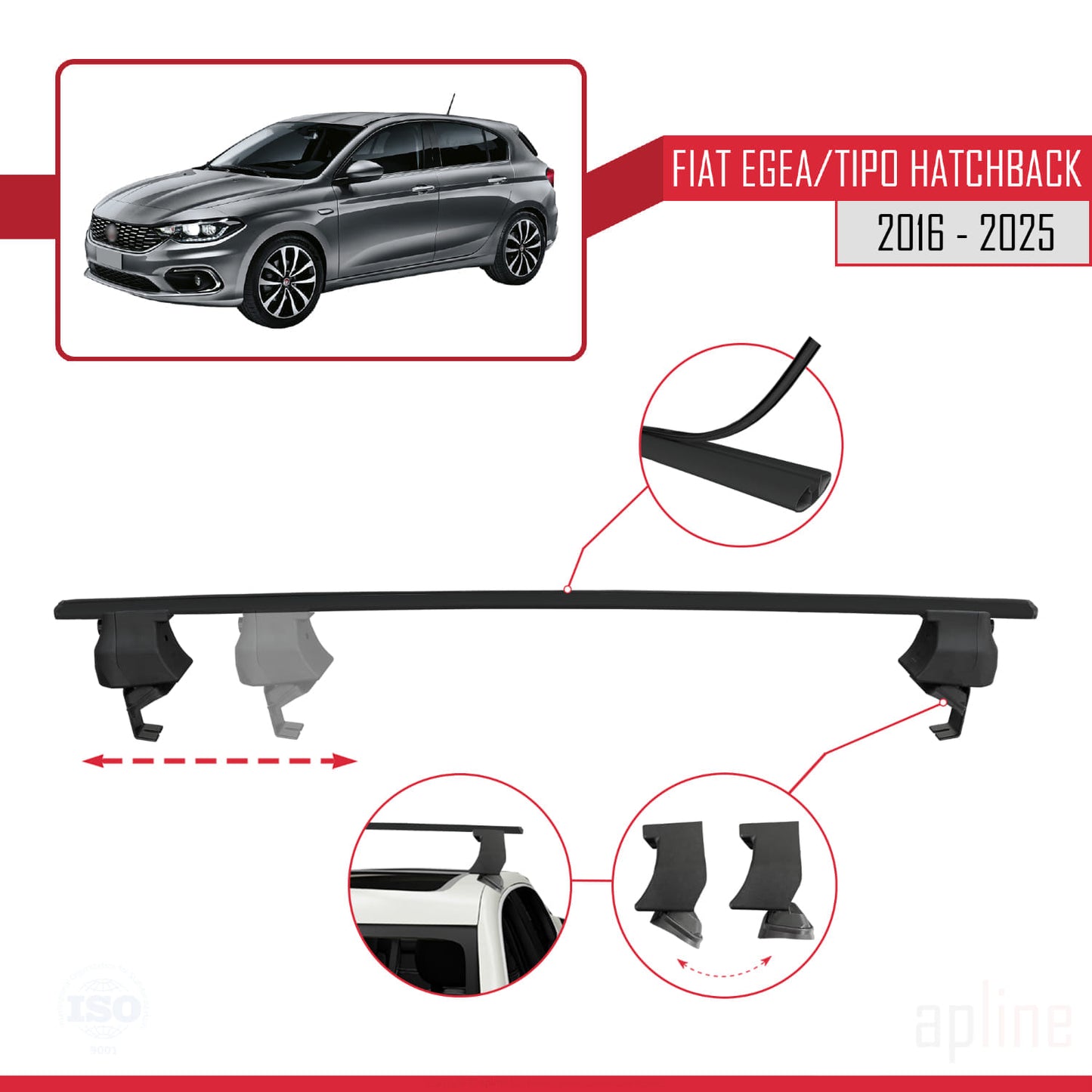 Compatible avec Fiat Egea HB 2016-2025 ACE-4 Barres de Toit Railing Porte-Bagages de Voiture Noir Aluminium 2 Barres