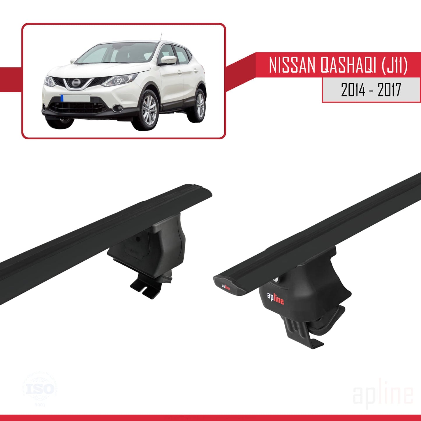 Compatible con Nissan Qashqai 2 (J11) Pre-Facelift 2014-2017 ACE-4 Barras de Techo Auto Portaequipajes Barras Transversales Negro Aluminio 2 Barras