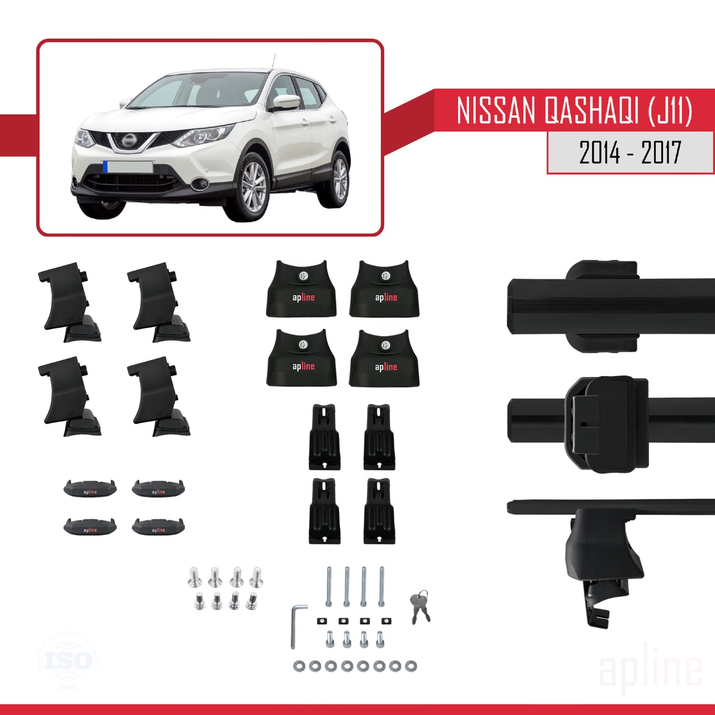 Compatible con Nissan Qashqai 2 (J11) Pre-Facelift 2014-2017 ACE-4 Barras de Techo Auto Portaequipajes Barras Transversales Negro Aluminio 2 Barras