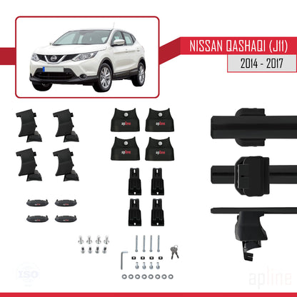 Compatible con Nissan Qashqai 2 (J11) Pre-Facelift 2014-2017 ACE-4 Barras de Techo Auto Portaequipajes Barras Transversales Negro Aluminio 2 Barras
