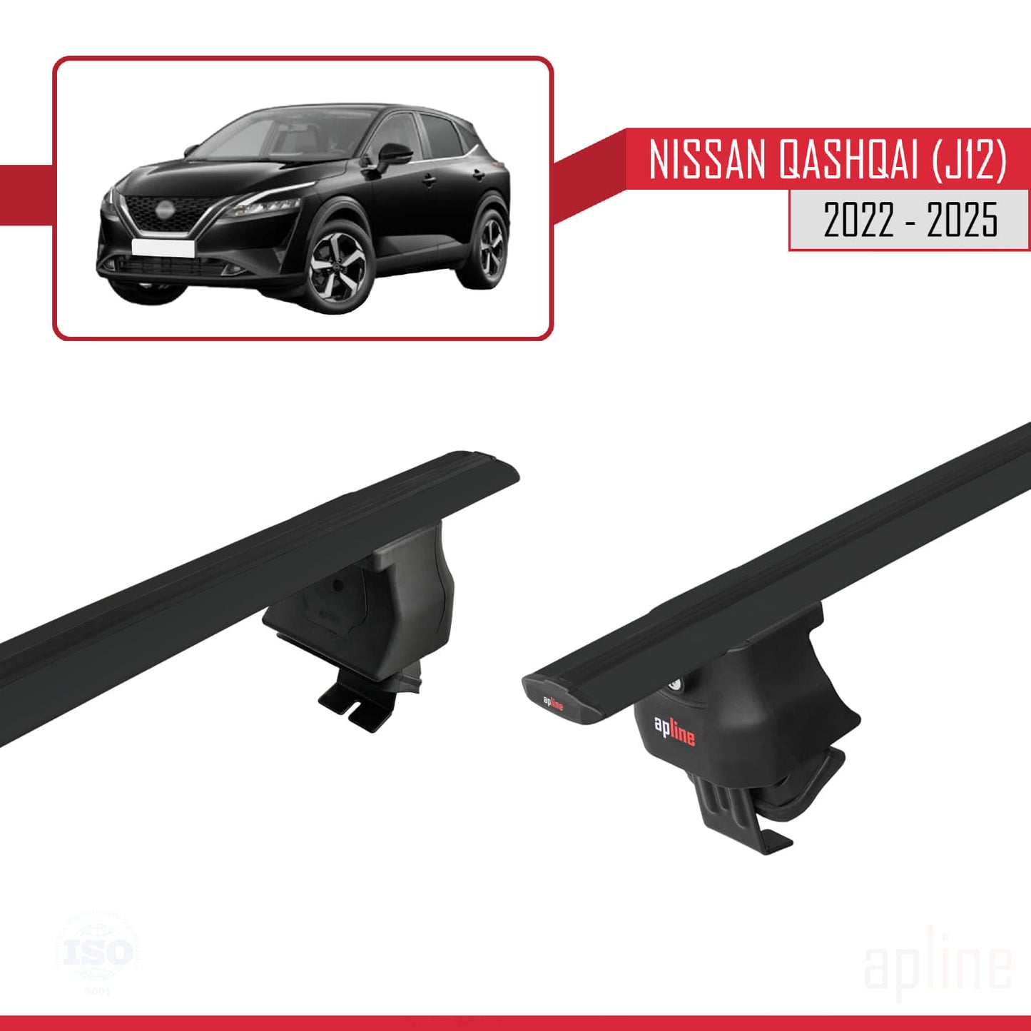 Compatible avec Nissan Qashqai 3 (J12) 2022-2025 ACE-4 Barres de Toit Railing Porte-Bagages de Voiture Noir Aluminium 2 Barres