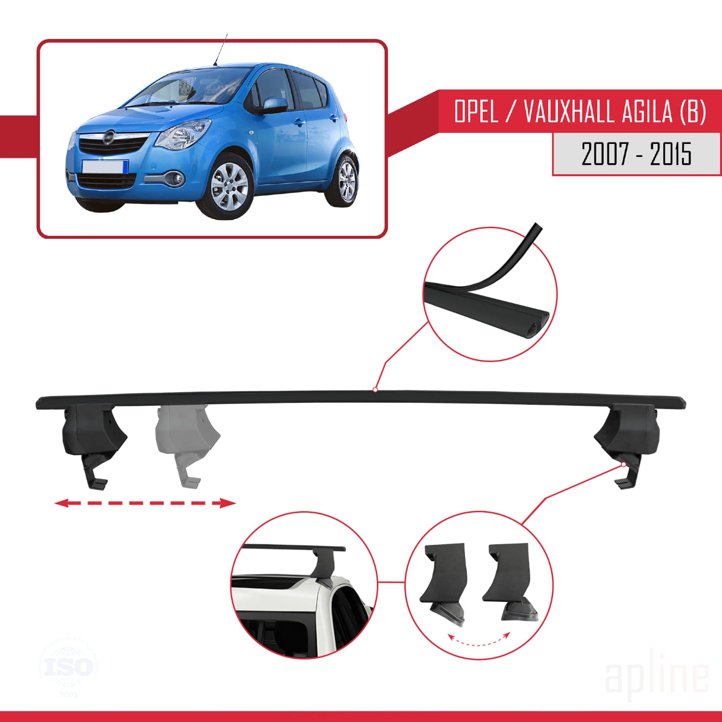 ACE-4 Dakdrager bagagedrager compatibel met Opel/Vauxhall Agila (B) 2007-2015 Spoorstaven Zwart Aluminium 2 Staven