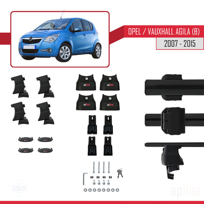 ACE-4 Dakdrager bagagedrager compatibel met Opel/Vauxhall Agila (B) 2007-2015 Spoorstaven Zwart Aluminium 2 Staven