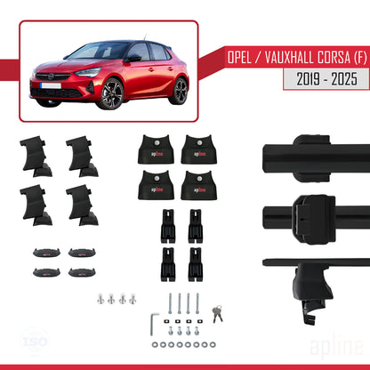 Compatible avec Opel/Vauxhall Corsa F 2019-2025 ACE-4 Barres de Toit Railing Porte-Bagages de Voiture Noir Aluminium 2 Barres