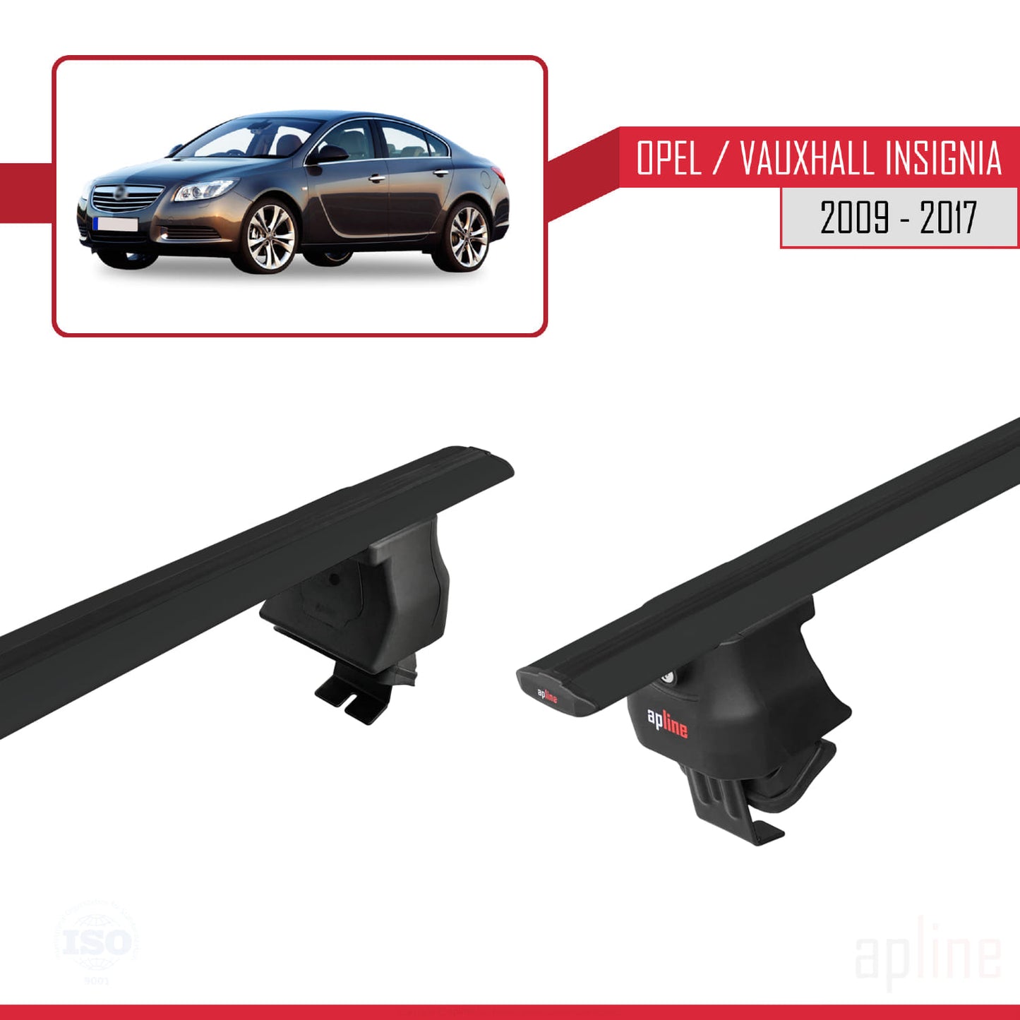 Compatible avec Opel/Vauxhall Insignia 2009-2017 ACE-4 Barres de Toit Railing Porte-Bagages de Voiture Noir Aluminium 2 Barres