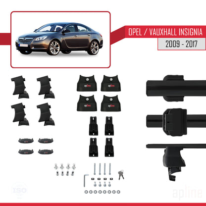 Compatible avec Opel/Vauxhall Insignia 2009-2017 ACE-4 Barres de Toit Railing Porte-Bagages de Voiture Noir Aluminium 2 Barres