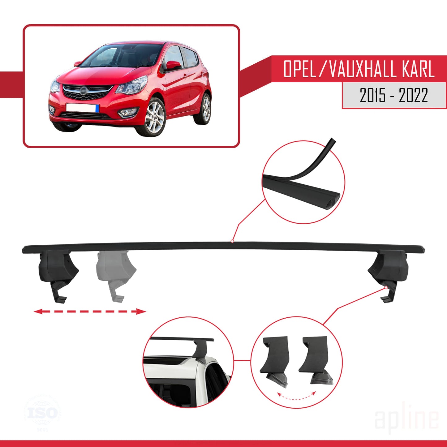 Compatible avec Opel/Vauxhall Karl 2015-2022 ACE-4 Barres de Toit Railing Porte-Bagages de Voiture Noir Aluminium 2 Barres