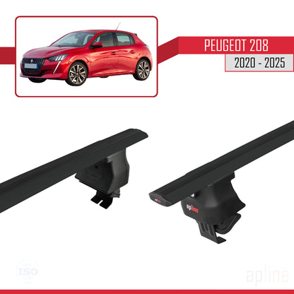Compatible avec Peugeot 208 II (P21) 2020-2025 ACE-4 Barres de Toit Railing Porte-Bagages de Voiture Noir Aluminium 2 Barres