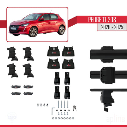 Compatible avec Peugeot 208 II (P21) 2020-2025 ACE-4 Barres de Toit Railing Porte-Bagages de Voiture Noir Aluminium 2 Barres