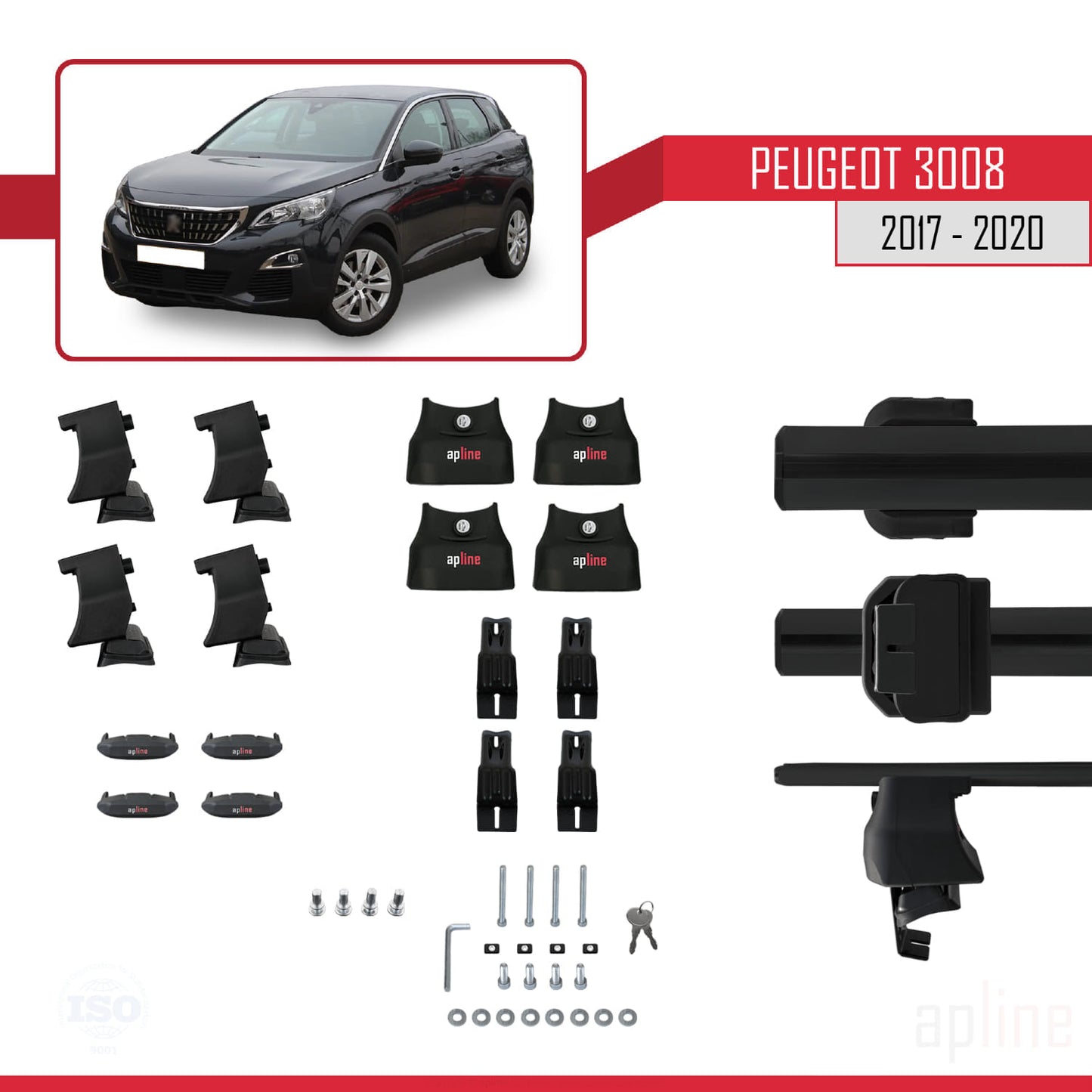 Compatible avec Peugeot 3008 II (P84) Pre-Facelift 2017-2020 ACE-4 Barres de Toit Railing Porte-Bagages de Voiture Noir Aluminium 2 Barres