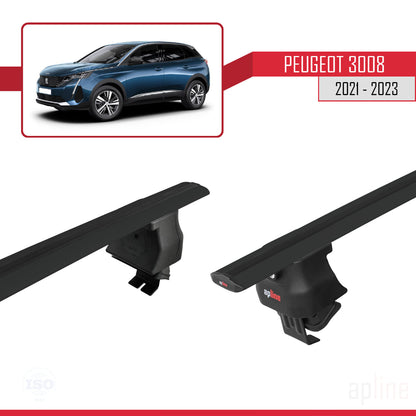 Compatible avec Peugeot 3008 II (P84) Post-Facelift 2021-2023 ACE-4 Barres de Toit Railing Porte-Bagages de Voiture Noir Aluminium 2 Barres