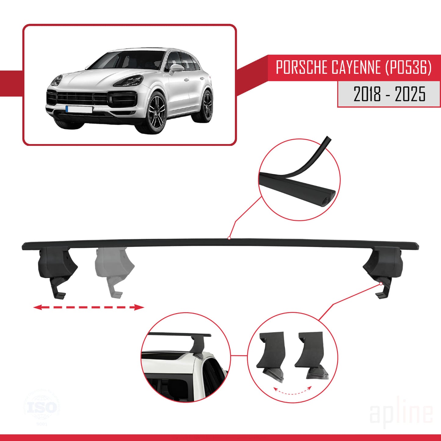 Compatible avec Porsche Cayenne 3 (9YA) 2018-2025 ACE-4 Barres de Toit Railing Porte-Bagages de Voiture Noir Aluminium 2 Barres
