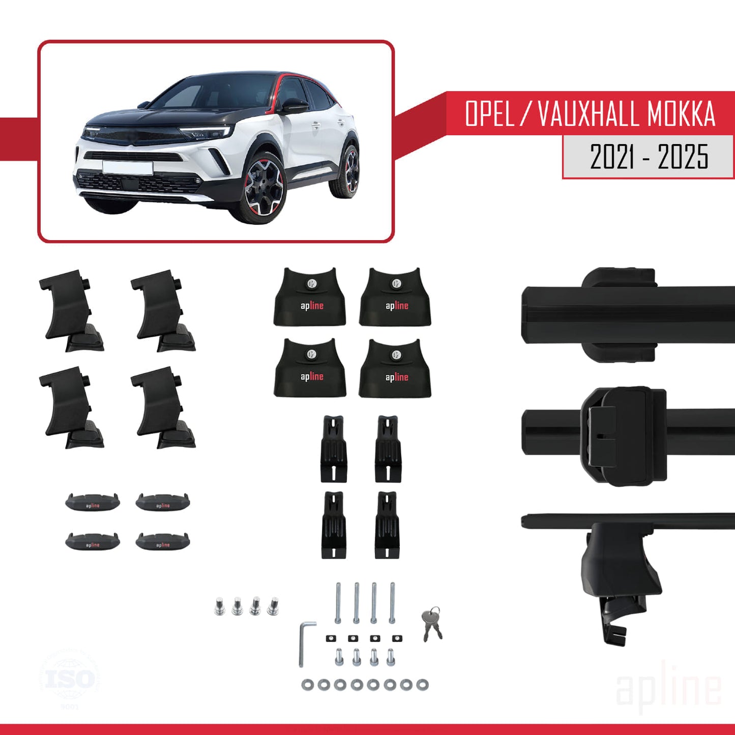 Compatible avec Opel/Vauxhall Mokka B 2021-2025 ACE-4 Barres de Toit Railing Porte-Bagages de Voiture Noir Aluminium 2 Barres