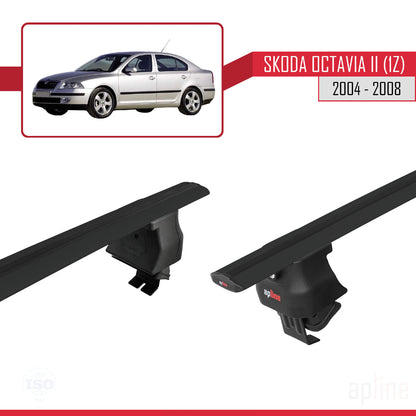 Compatible avec Skoda Octavia 2 (1Z) Pre-Facelift 2004-2008 ACE-4 Barres de Toit Railing Porte-Bagages de Voiture Noir Aluminium 2 Barres