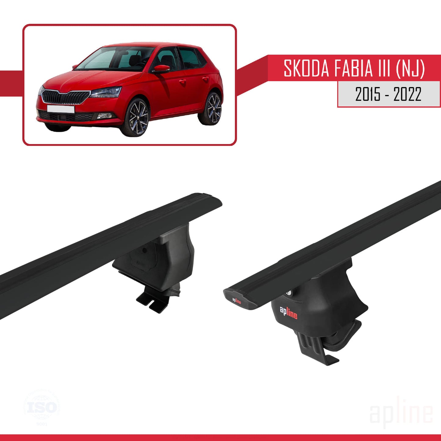 Compatible avec Skoda Fabia 3 (NJ) 2015-2022 ACE-4 Barres de Toit Railing Porte-Bagages de Voiture Noir Aluminium 2 Barres