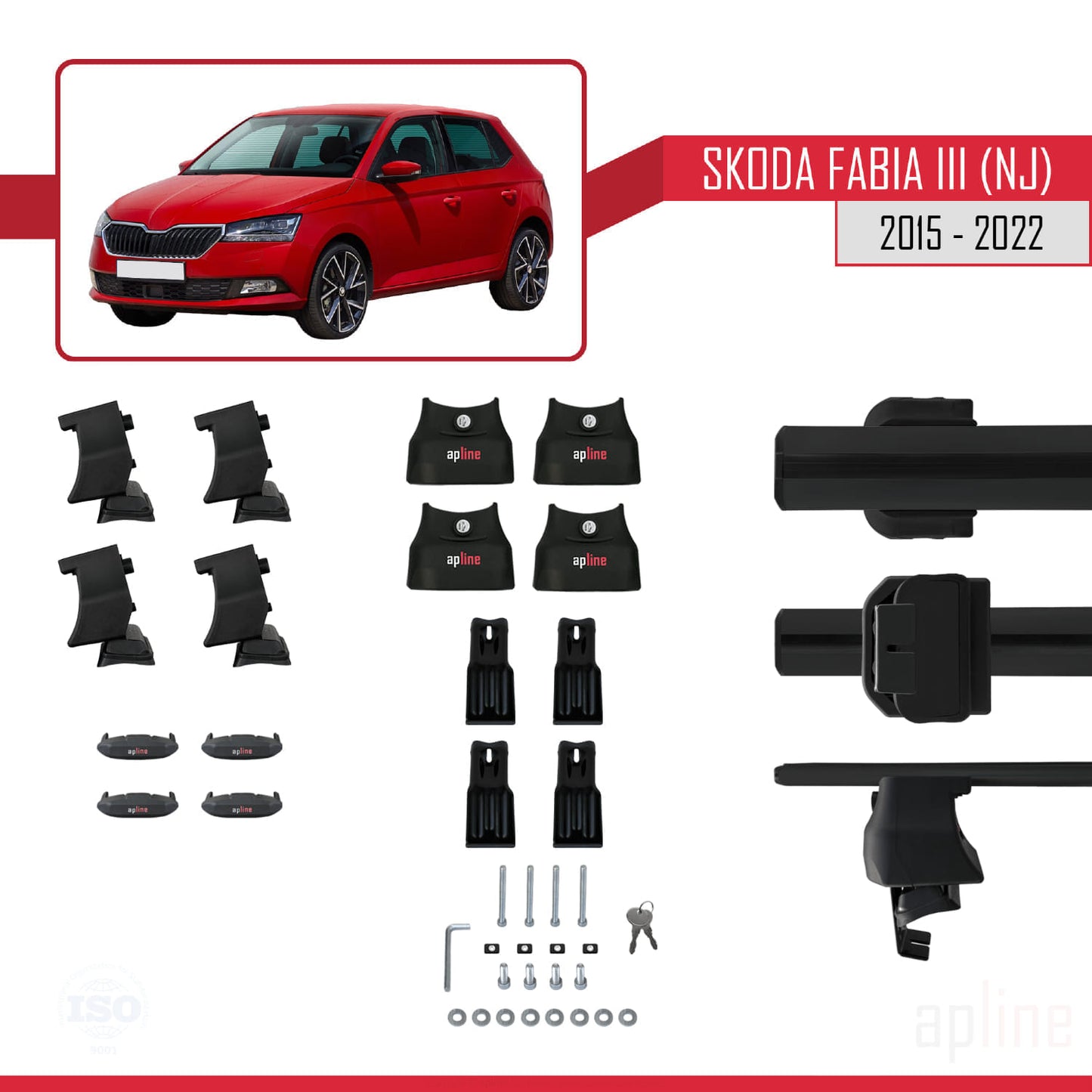 Compatible avec Skoda Fabia 3 (NJ) 2015-2022 ACE-4 Barres de Toit Railing Porte-Bagages de Voiture Noir Aluminium 2 Barres