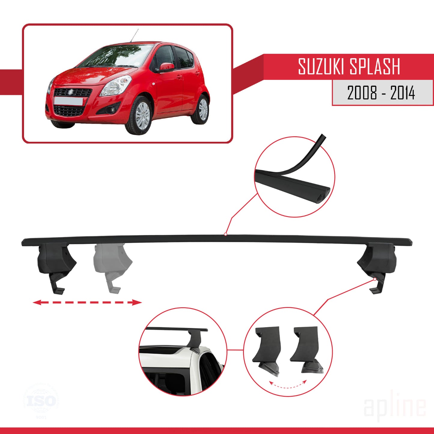 Compatible avec Suzuki Splash 2008-2014 ACE-4 Barres de Toit Railing Porte-Bagages de Voiture Noir Aluminium 2 Barres