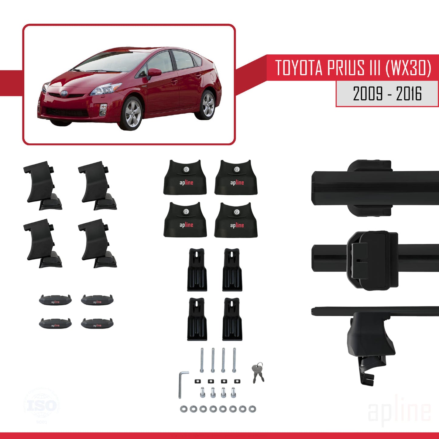 Compatible avec Toyota Prius 3 (XW30) 2009-2016 ACE-4 Barres de Toit Railing Porte-Bagages de Voiture Noir Aluminium 2 Barres