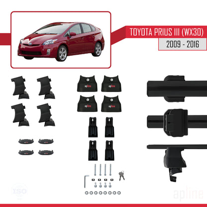 Compatible avec Toyota Prius 3 (XW30) 2009-2016 ACE-4 Barres de Toit Railing Porte-Bagages de Voiture Noir Aluminium 2 Barres