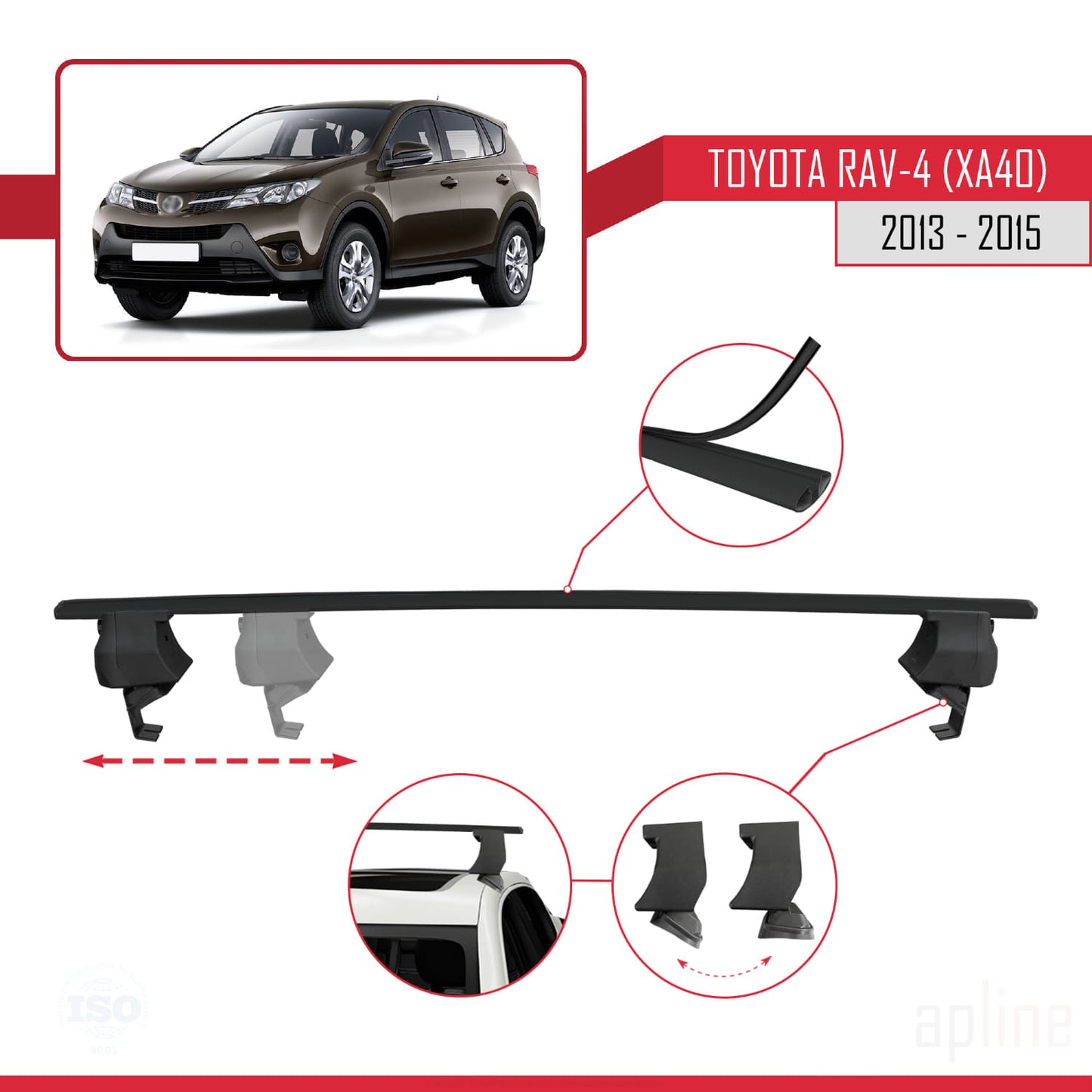 Compatible avec Toyota RAV4 IV (XA40) Pre-Facelift 2013-2015 ACE-4 Barres de Toit Railing Porte-Bagages de Voiture Noir Aluminium 2 Barres