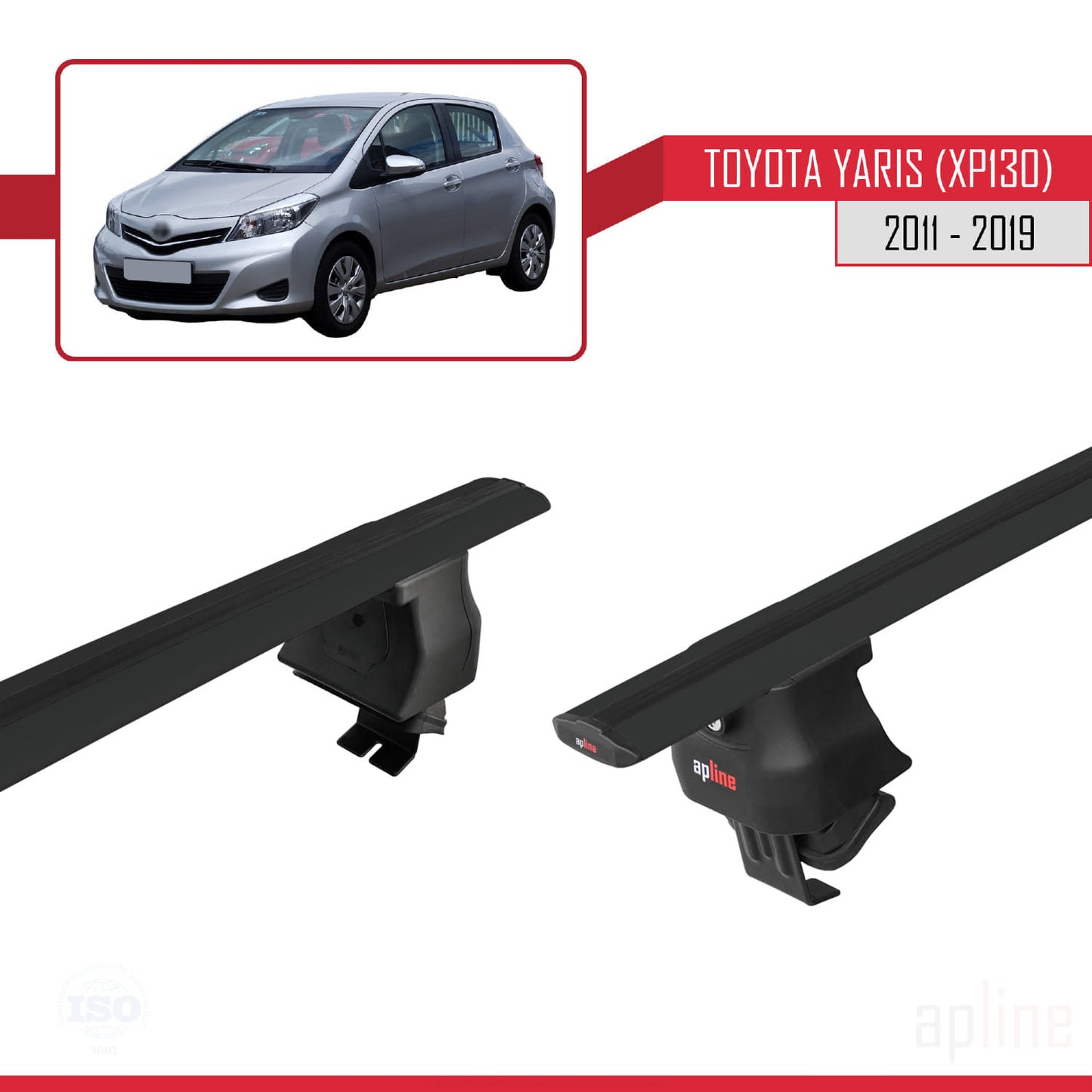 Compatible avec Toyota Yaris 3 (XP130) 2011-2019 ACE-4 Barres de Toit Railing Porte-Bagages de Voiture Noir Aluminium 2 Barres