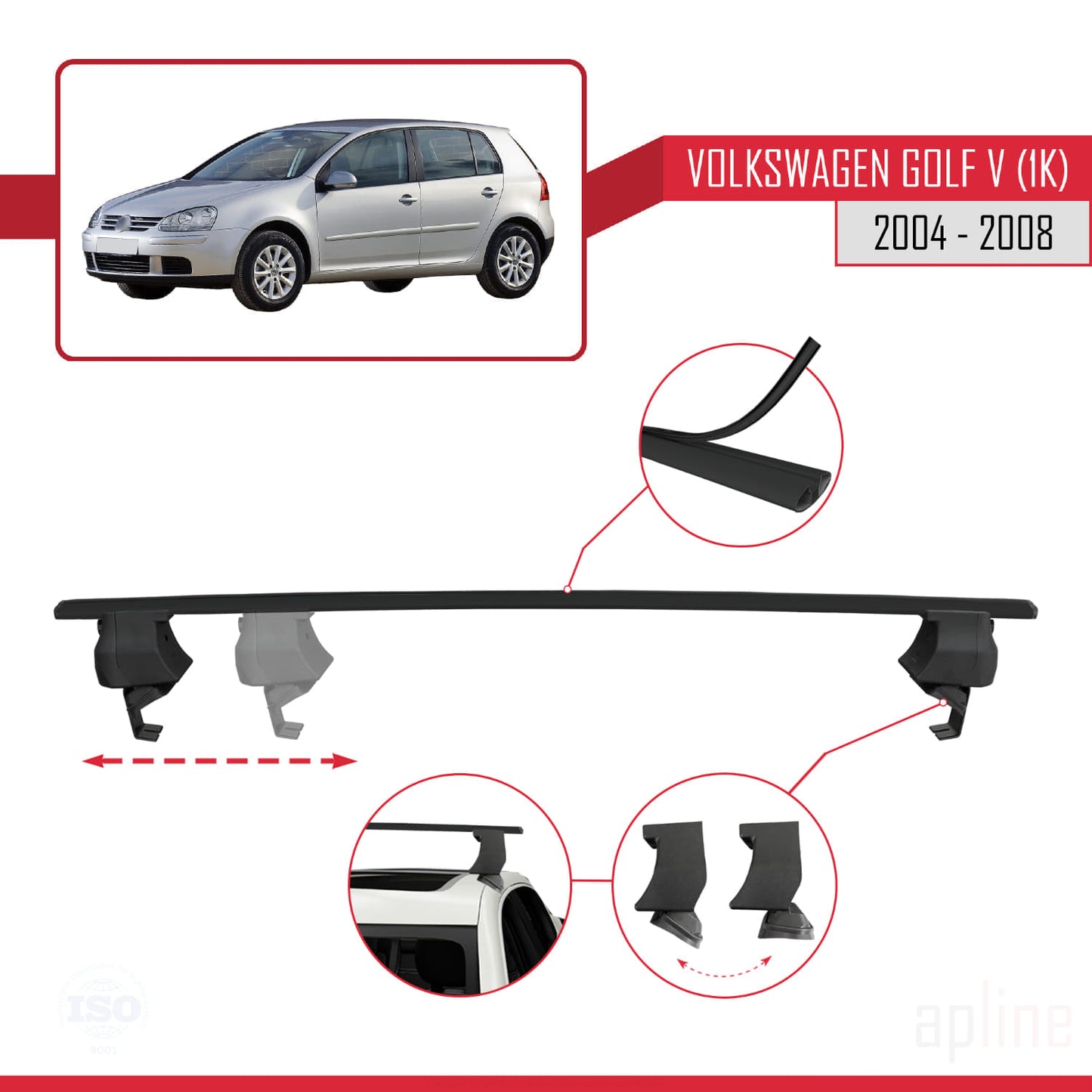 Compatibile con Volkswagen Golf 5 (1K) 2004-2008 ACE-4 Barre Tetto Portapacchi Auto Barre Portatutto Nero Alluminio 2 Barre