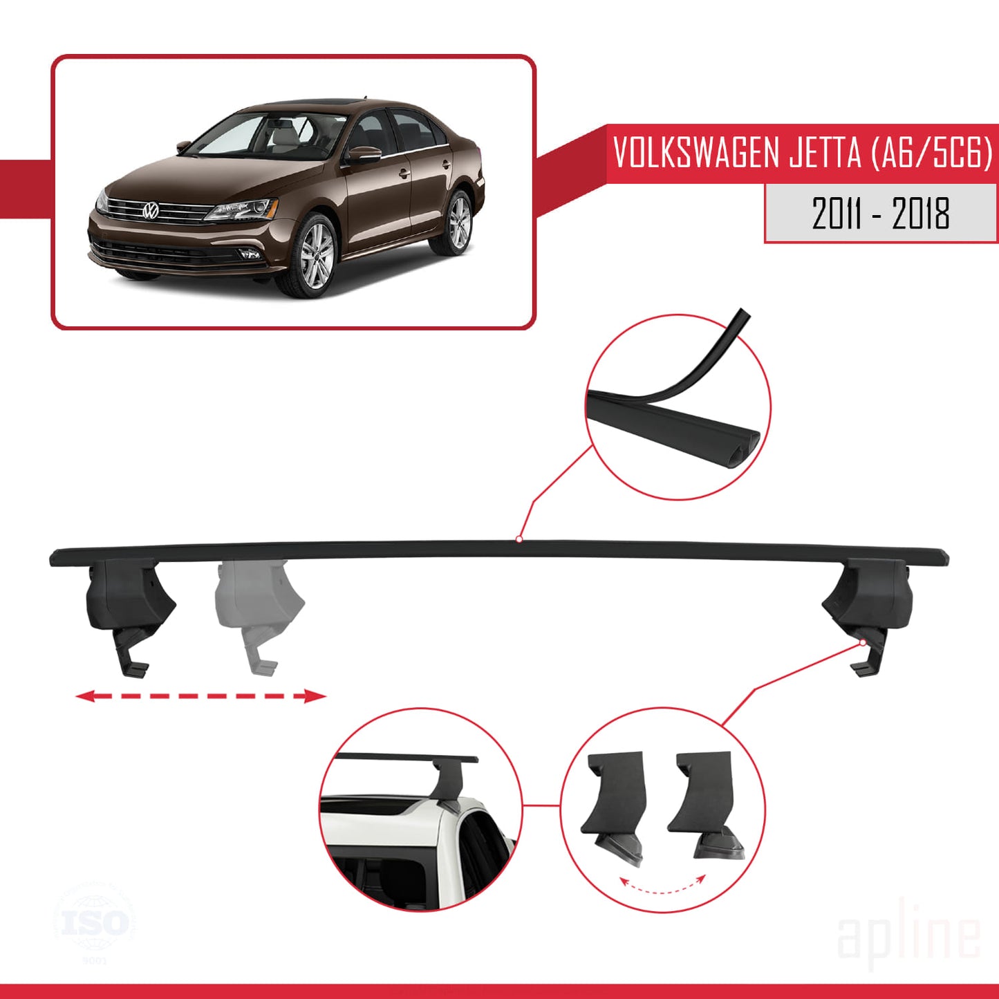 Compatible avec Volkswagen Jetta 6 (5C6) 2011-2018 ACE-4 Barres de Toit Railing Porte-Bagages de Voiture Noir Aluminium 2 Barres