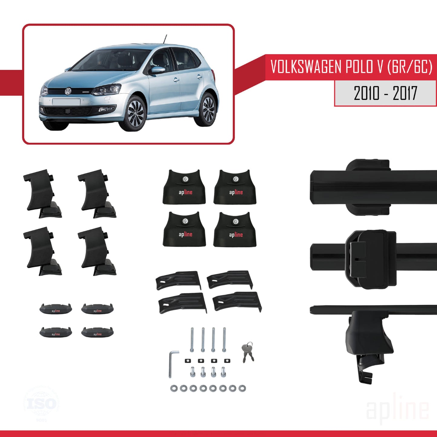 Compatible avec Volkswagen Polo 5 (6R) 2010-2017 ACE-4 Barres de Toit Railing Porte-Bagages de Voiture Noir Aluminium 2 Barres