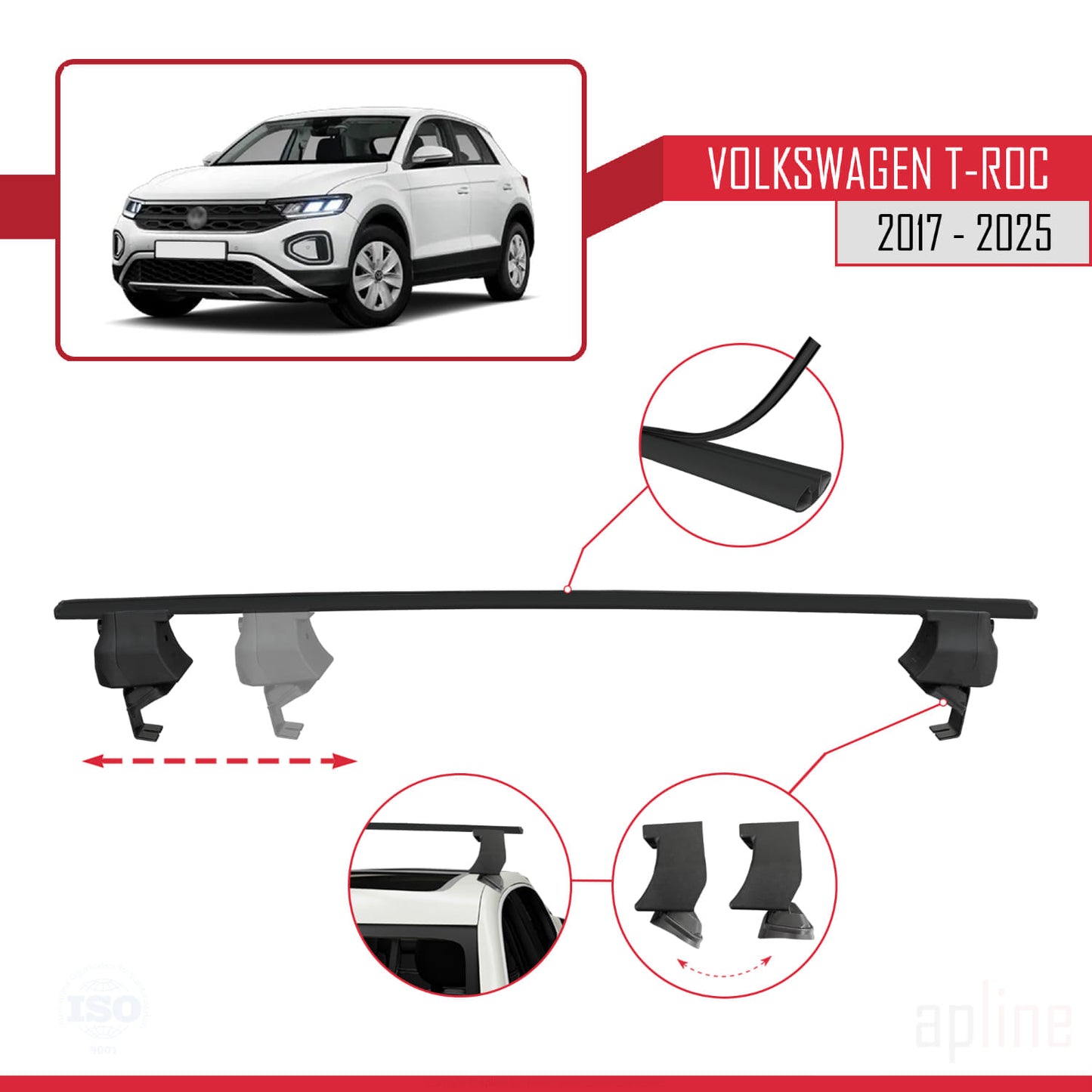 Compatibile con Volkswagen T-Roc 2017-2025 ACE-4 Barre Tetto Portapacchi Auto Barre Portatutto Nero Alluminio 2 Barre