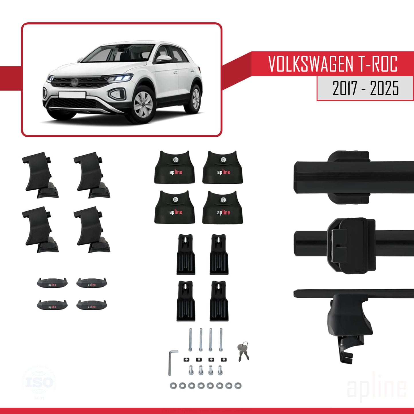 Compatibile con Volkswagen T-Roc 2017-2025 ACE-4 Barre Tetto Portapacchi Auto Barre Portatutto Nero Alluminio 2 Barre