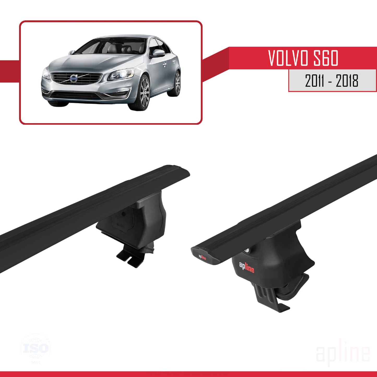 Compatible con Volvo S60 II 2011-2018 ACE-4 Barras de Techo Auto Portaequipajes Barras Transversales Negro Aluminio 2 Barras