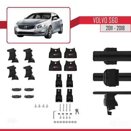 Compatible con Volvo S60 II 2011-2018 ACE-4 Barras de Techo Auto Portaequipajes Barras Transversales Negro Aluminio 2 Barras