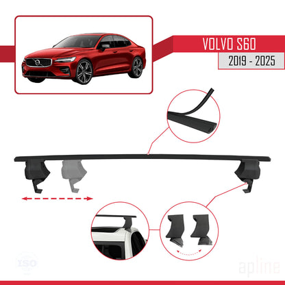 Compatible con Volvo S60 III 2019-2025 ACE-4 Barras de Techo Auto Portaequipajes Barras Transversales Negro Aluminio 2 Barras