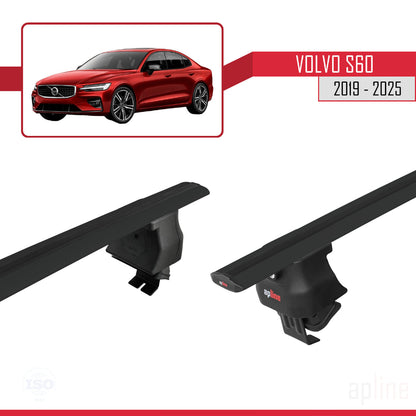 Compatible con Volvo S60 III 2019-2025 ACE-4 Barras de Techo Auto Portaequipajes Barras Transversales Negro Aluminio 2 Barras