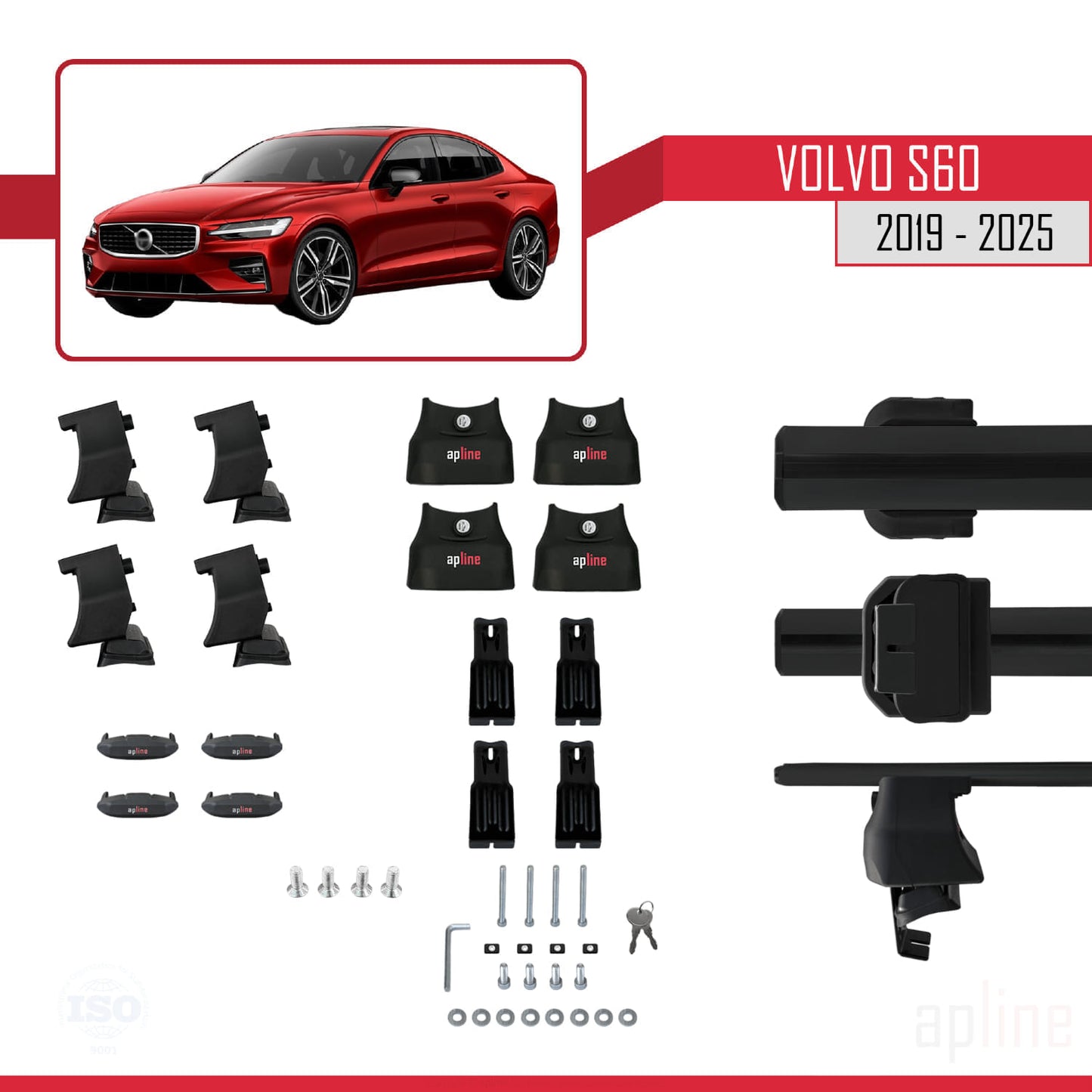 Compatible con Volvo S60 III 2019-2025 ACE-4 Barras de Techo Auto Portaequipajes Barras Transversales Negro Aluminio 2 Barras